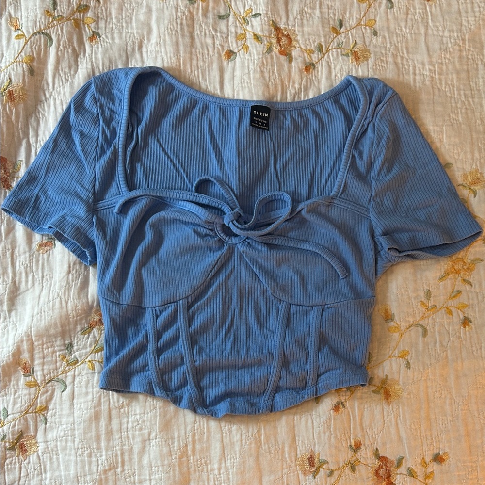 SHEIN Blue Ribbed Blouse